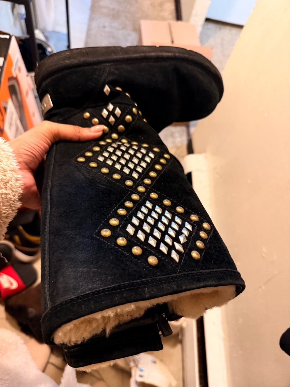 UGG Black Studded Shearling-Lined Mid-Calf Boot